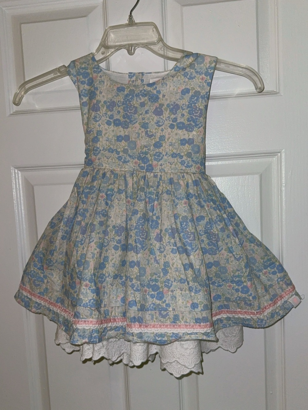 Pristine SweetHoney Blue Floral Lace Trim Twirl Dress Girls Size 8Y Cottagecore